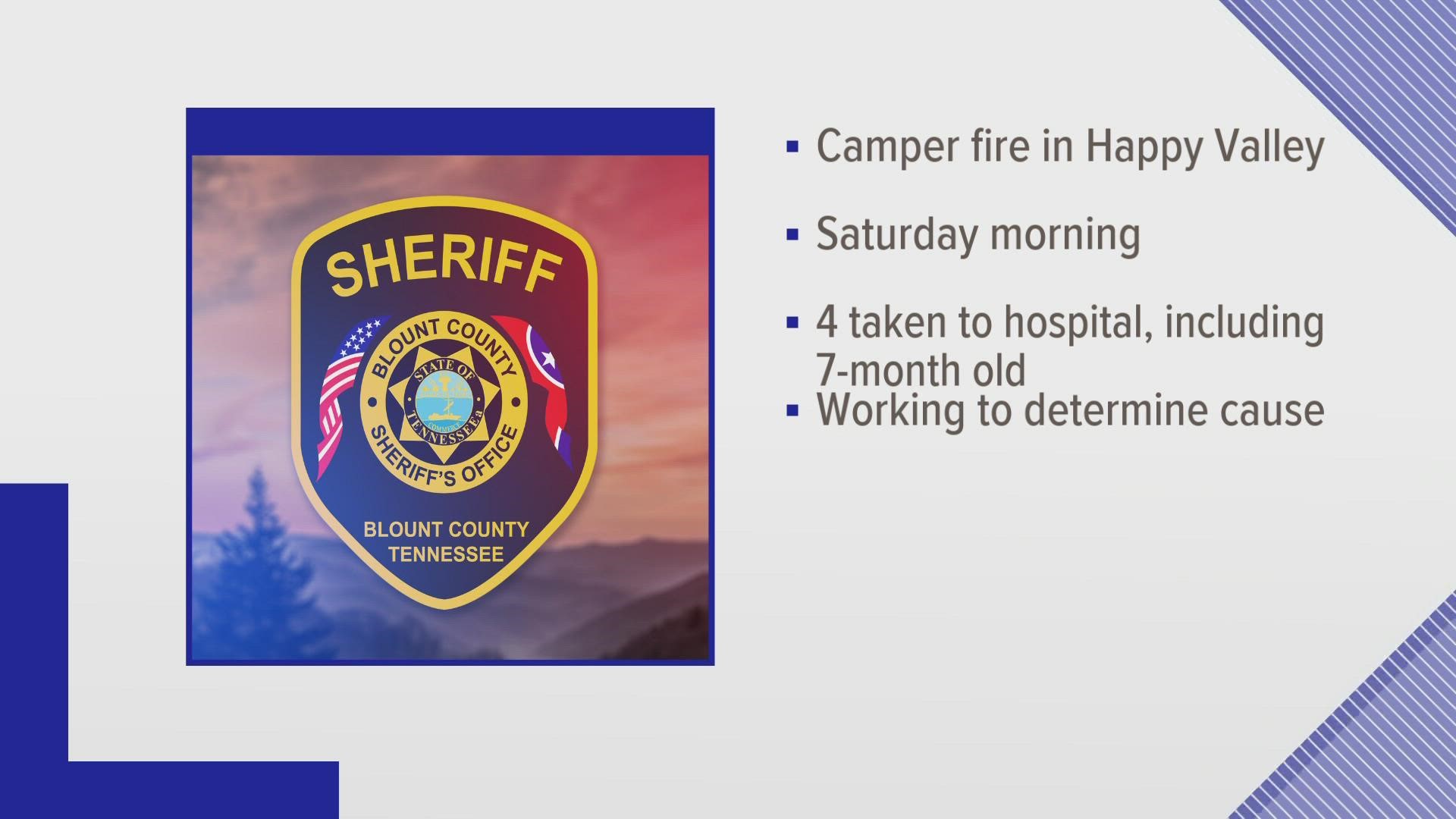 Officials said there were four people living in a small camper on a friend's property who were all taken to UT Medical Center with non-life-threatening injuries.