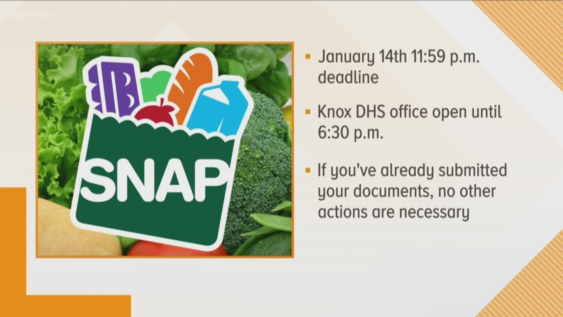 Families that are on the SNAP program will get their benefits if they file their paperwork by Monday's deadline.