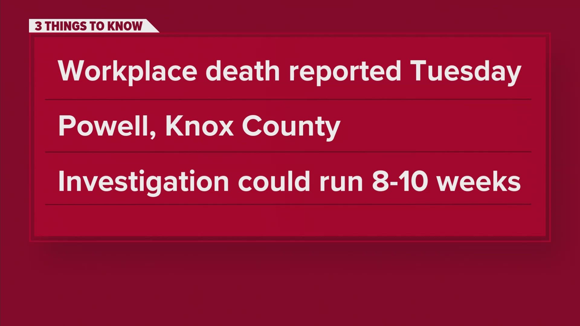 TOSHA said the death happened on Tuesday in the Mockingbird Meadows Drive area.
