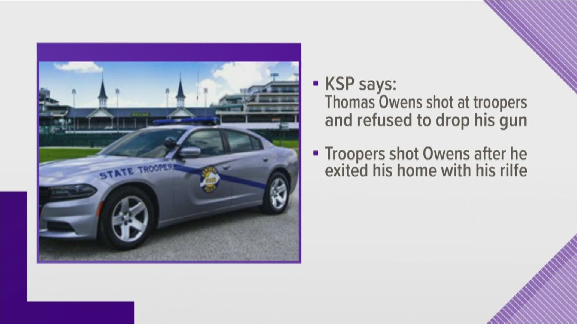 Troopers shot the man after he allegedly shot at troopers, refused to drop the gun, then exited his home with a rifle.