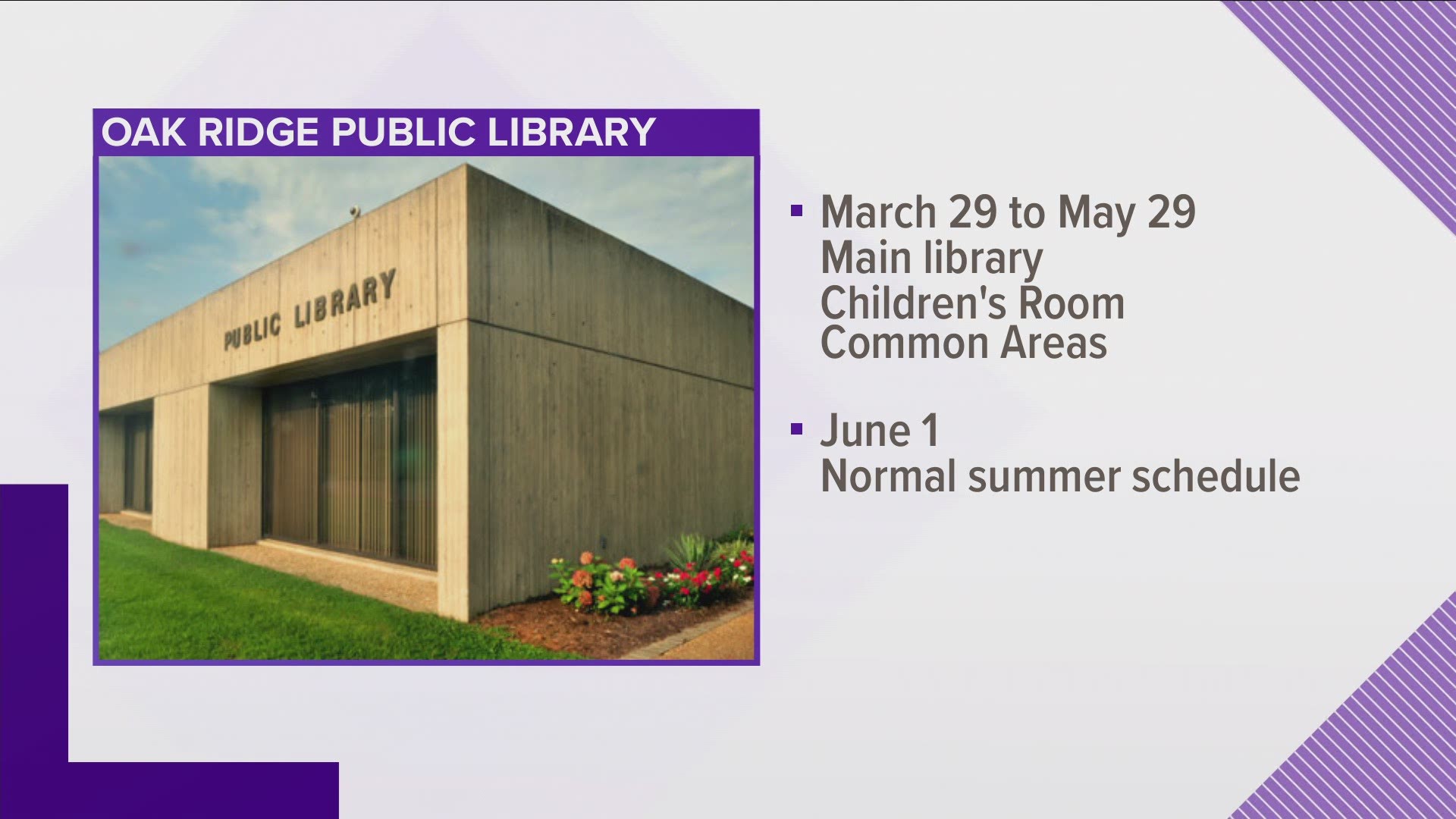 The library will reopen in two phases from March 29 thru May 29.