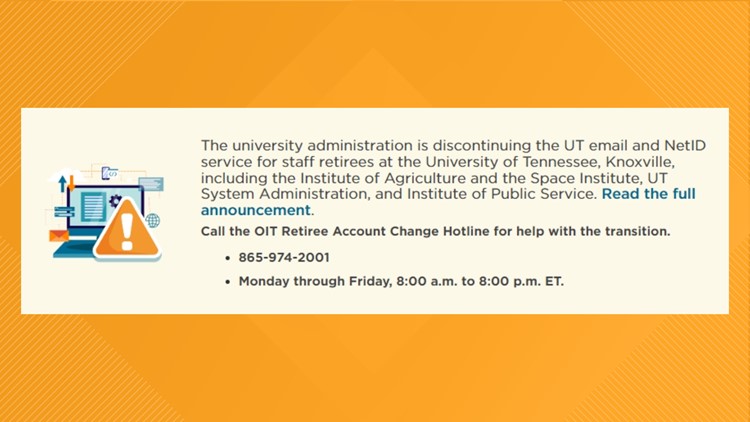 UTK to discontinue UT email, Net ID for staff retirees
