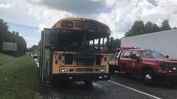 No children on board & no injuries reported after school bus catches fire on I-40 East