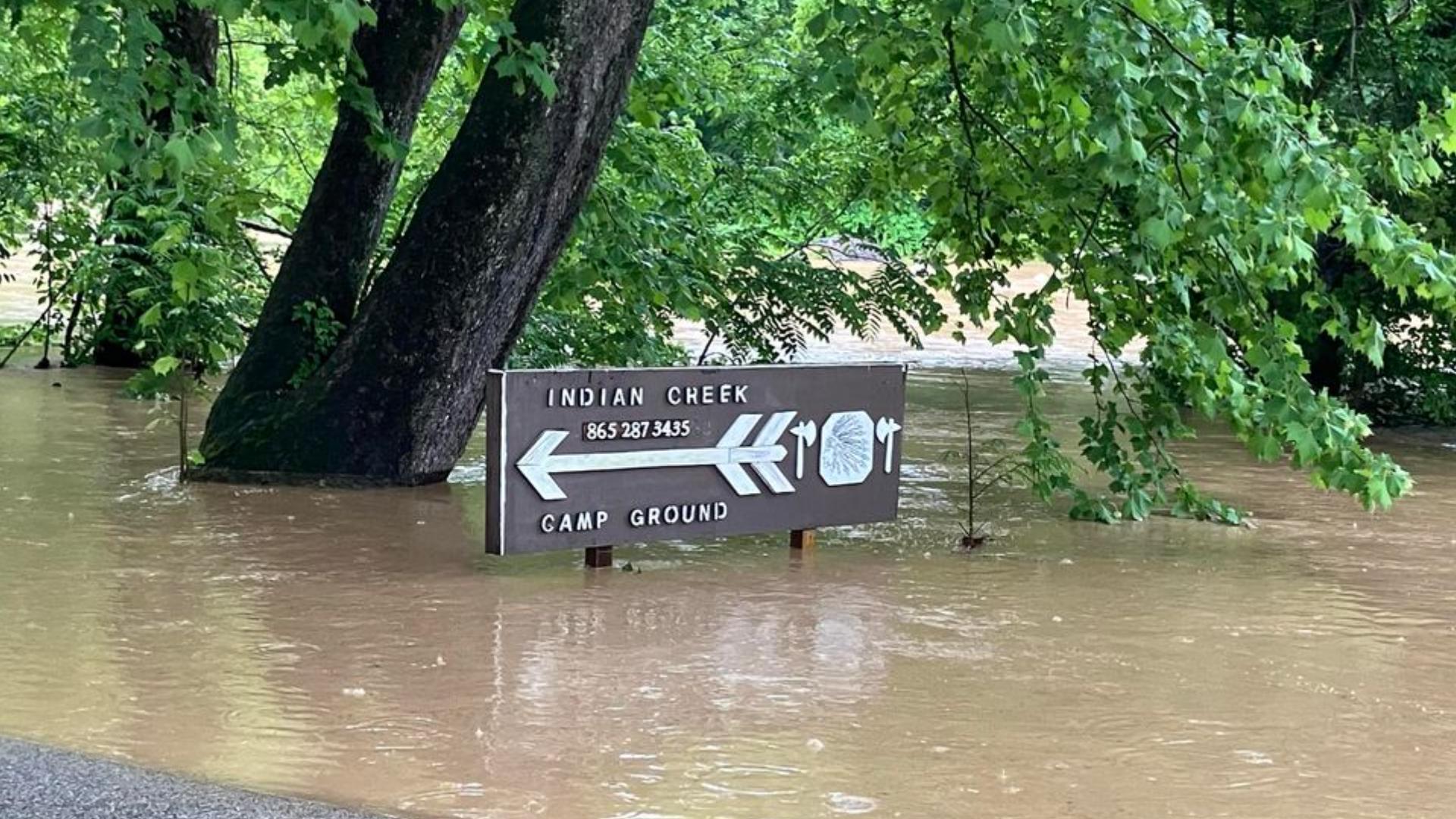 Flooding captured on Cox Circle into Thacker Lane in the Windrock area in Oliver Springs.
