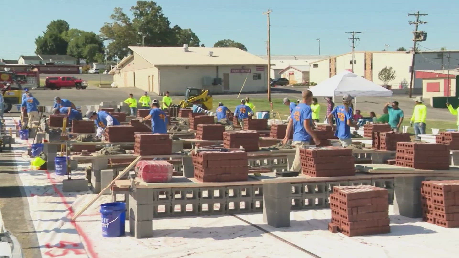 Challenges included building the highest and best-looking 26-foot-long brick wall in an hour, with as few errors as possible.