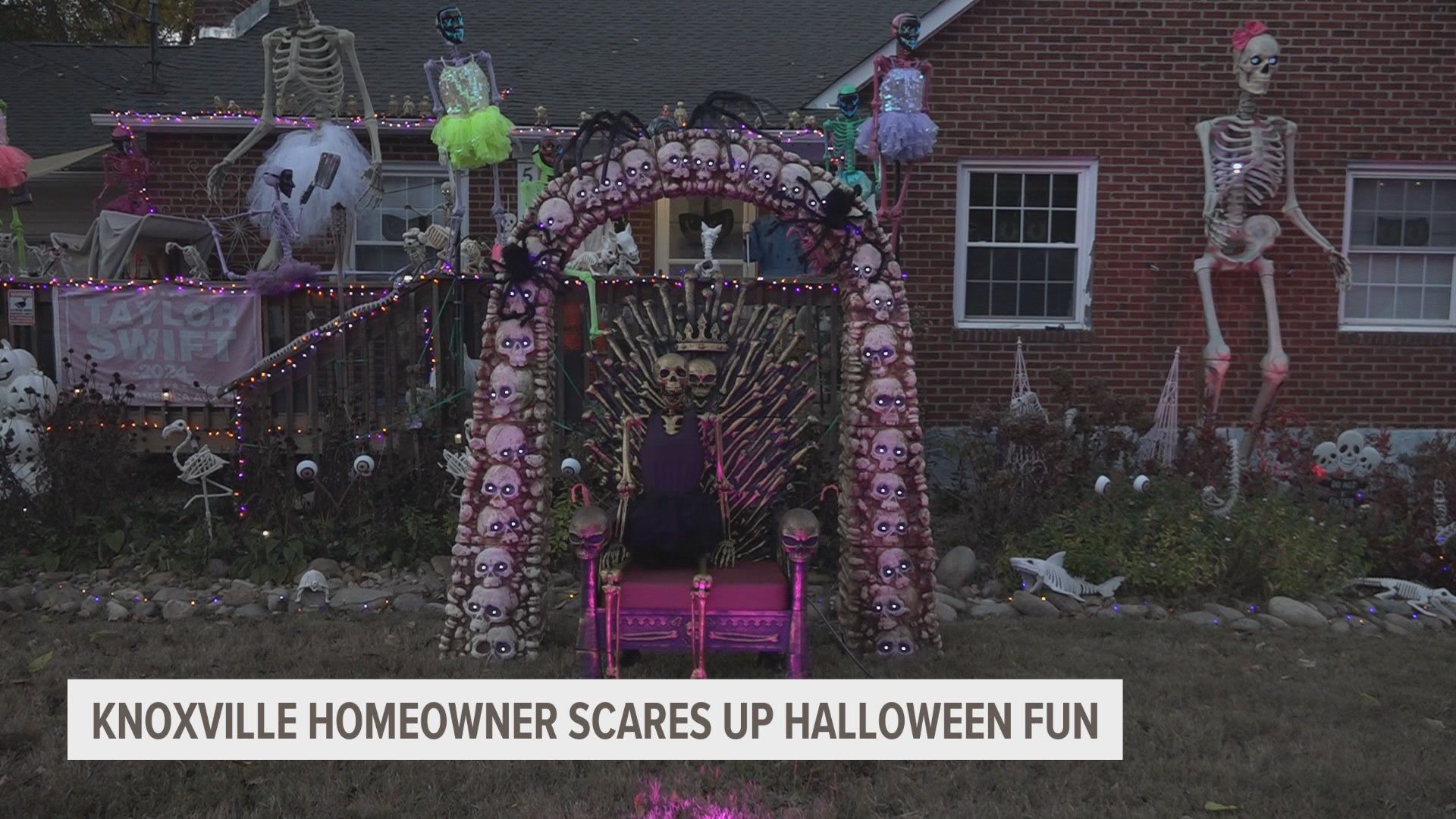 Joy Saybos is scaring by caring with her decorations for Halloween.