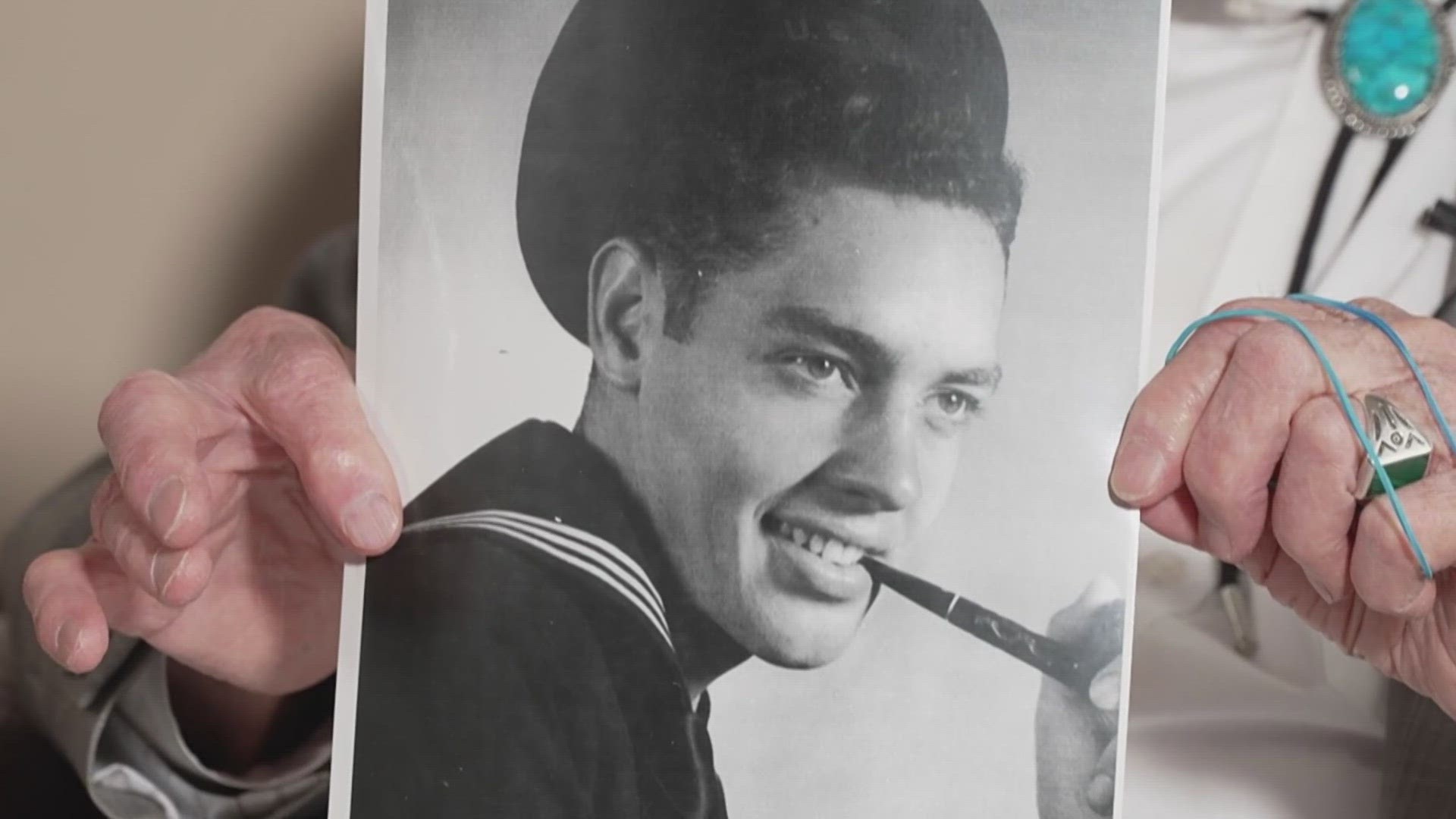 Ninety-eight-year-old Bob Luttrell, a WWII veteran, showed his special keepsake from his service in the Pacific after an unforgettable day at sea.