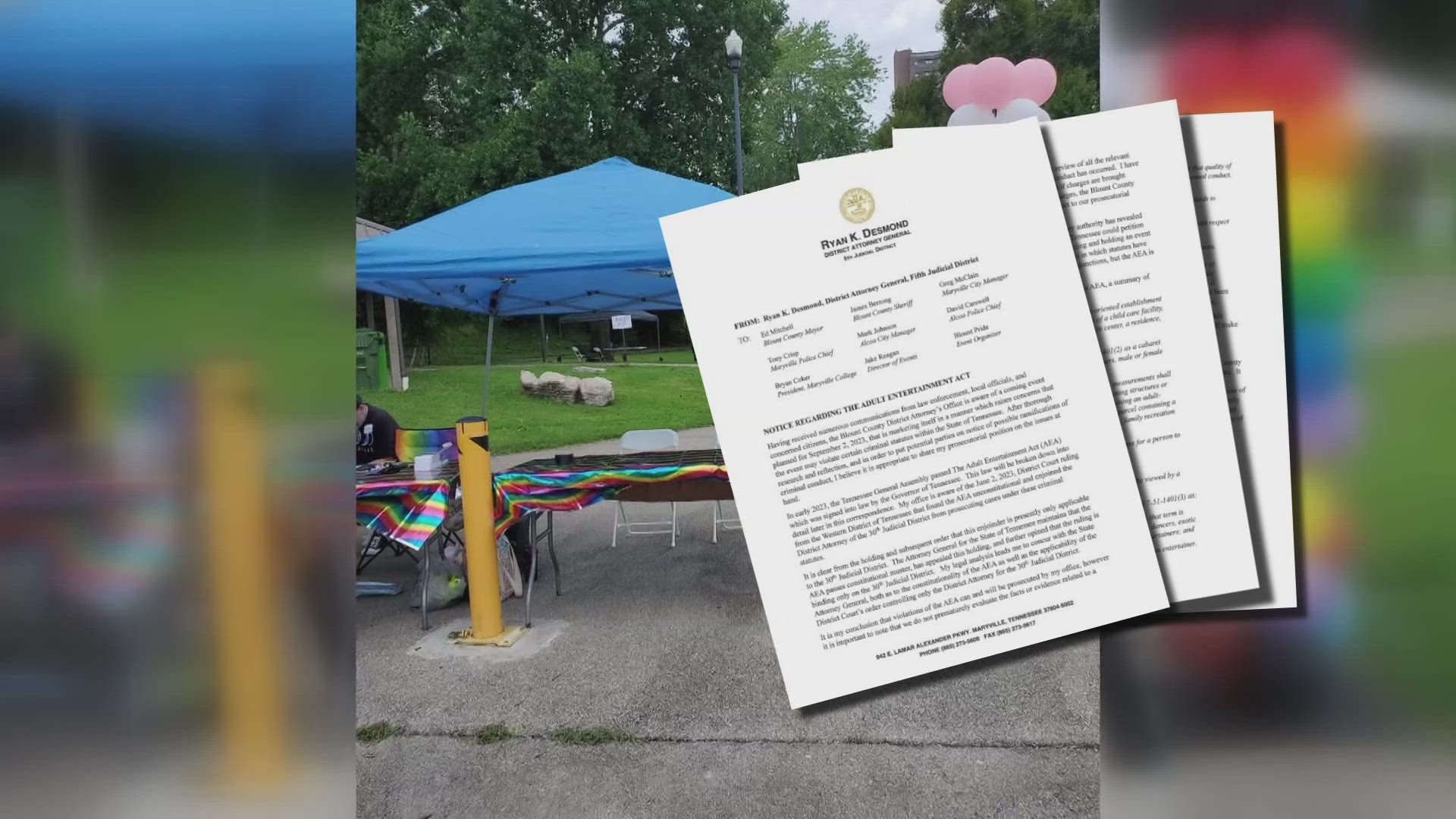 The Blount County District Attorney sent the letter to organizers, law enforcement, and the president of Maryville College.