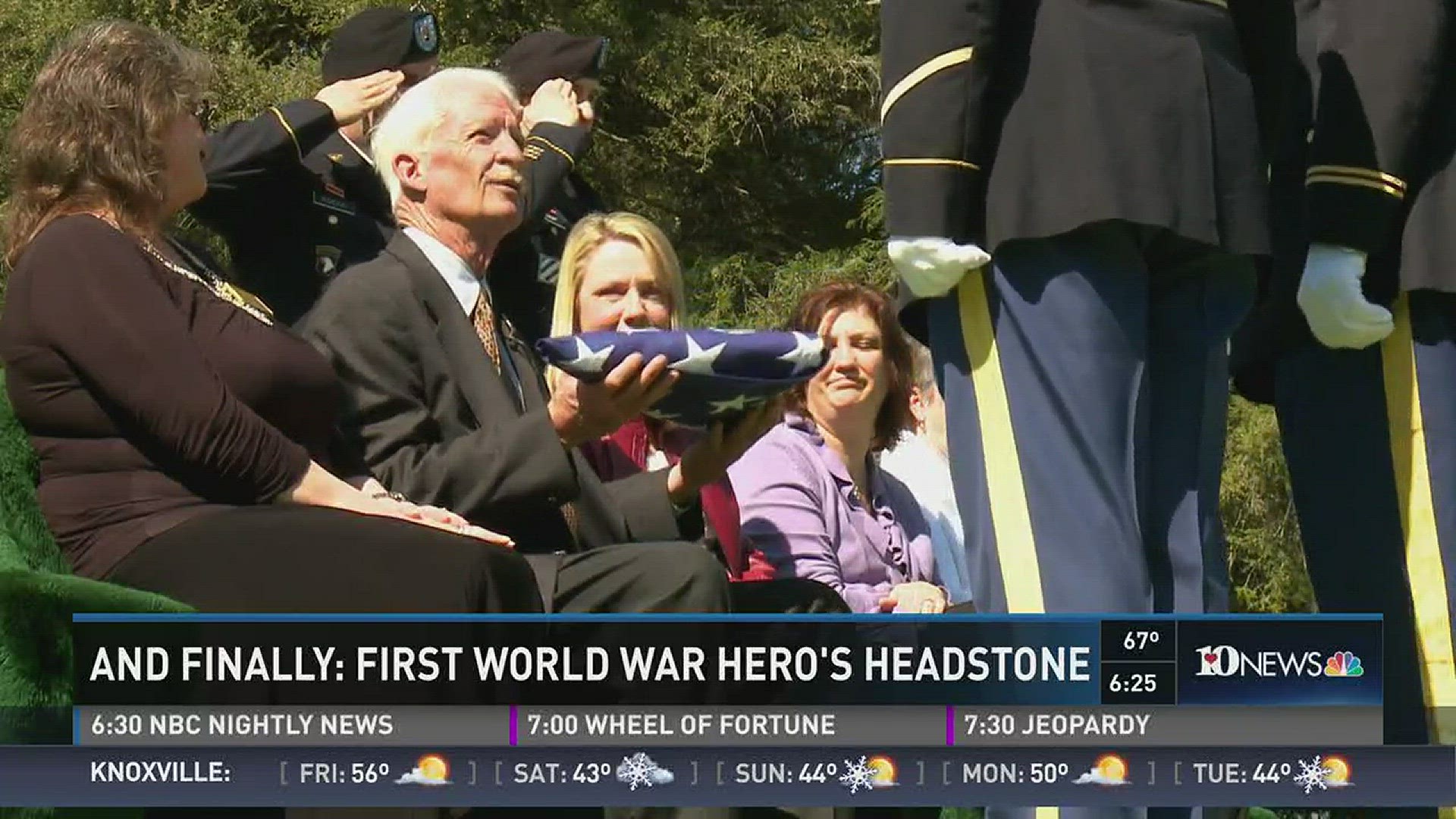 March 9, 2017: After an 87-year detour, the original white marble headstone for a hero of the First World War was finally placed at his unmarked burial site in Knoxville.