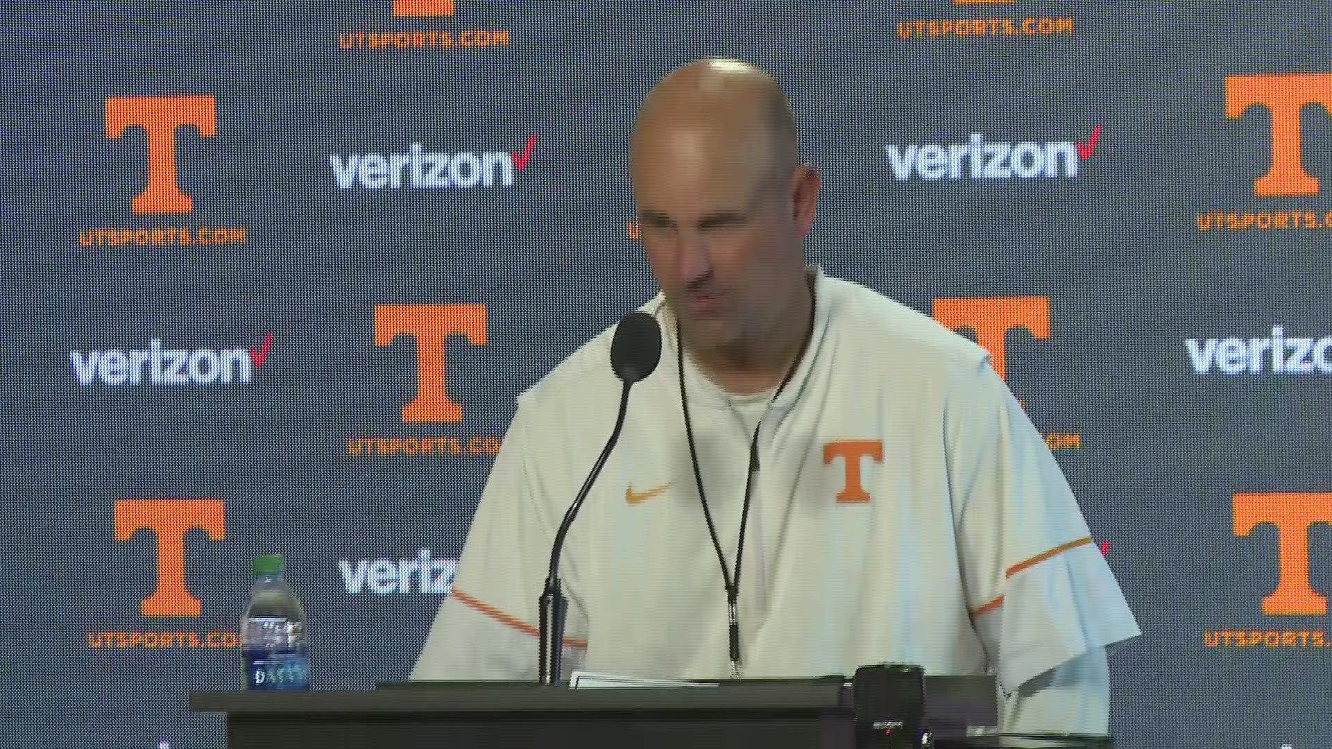 Jeremy Pruitt talks to the media after a preseason scrimmage two weeks before the season opener against West Virginia.