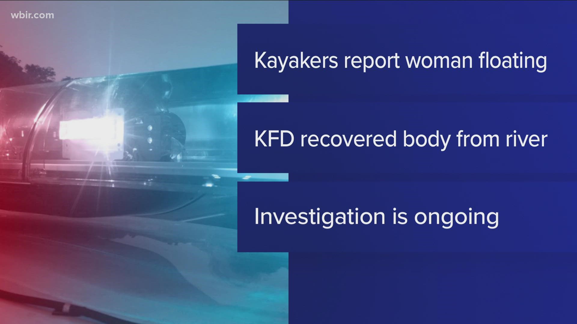 Knoxville Police say the body of an unidentified woman was spotted by kayakers Sunday morning.
