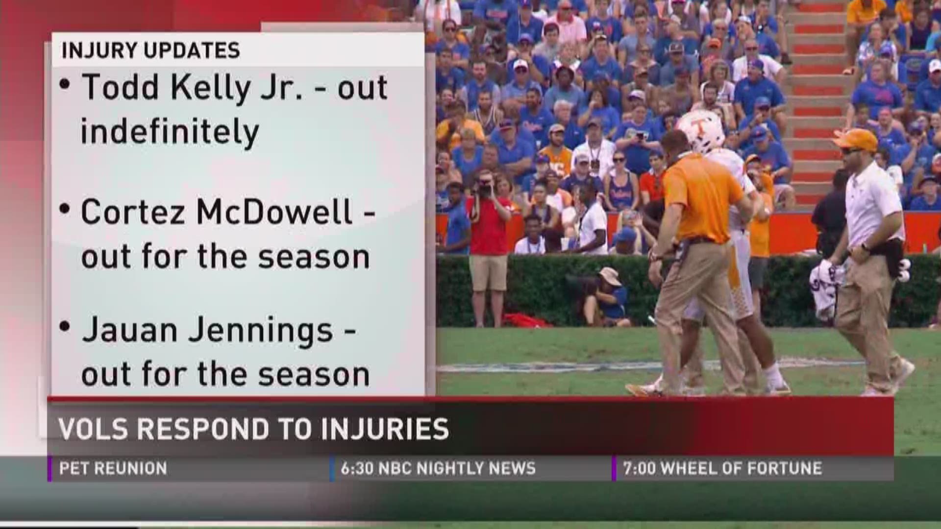 Todd Kelly Jr. is out indefinitely and Cortez McDowell will miss the rest of the season. That's four defensive starters out for the Vols.