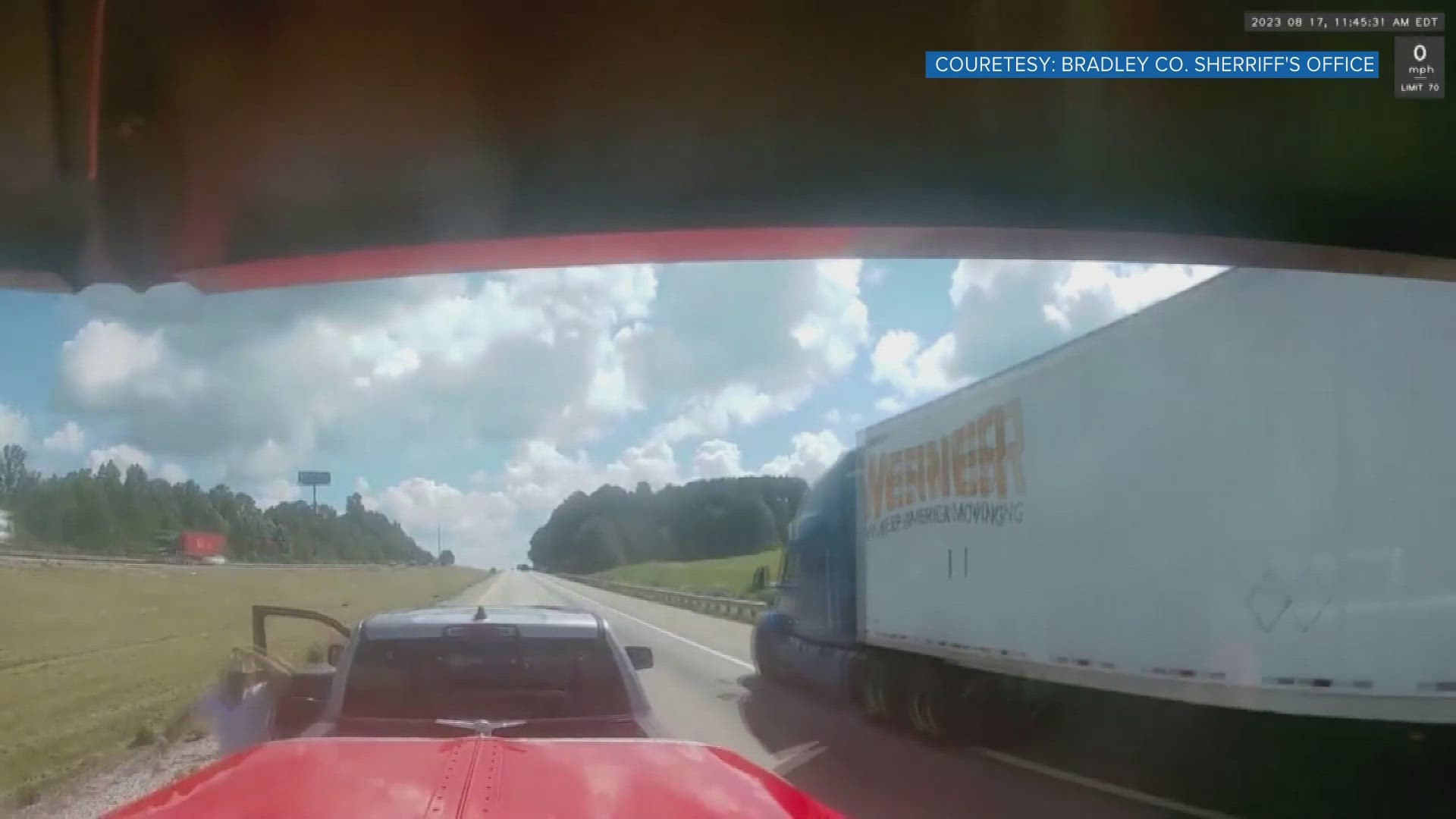 The Bradley County Sheriff's Office said the incident happened on Aug. 17 at around 11:45 a.m. on I-75.