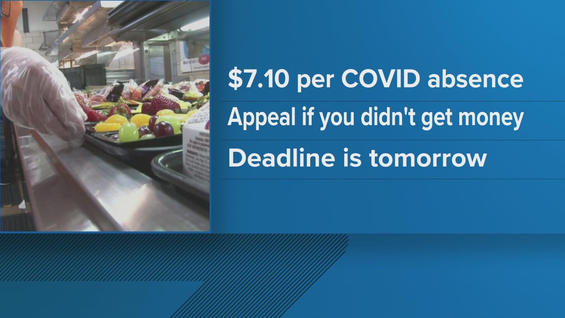 It said an appeal may be an option for children who participated in the National School Lunch Program and had COVID-19-related absences but did not receive P-EBT.