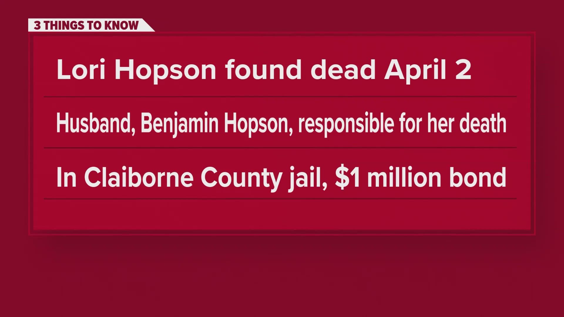 Benjamin Hopson was charged with criminal homicide after his wife's body, Lori Ann Hopson, was found along Barren Creek Road.