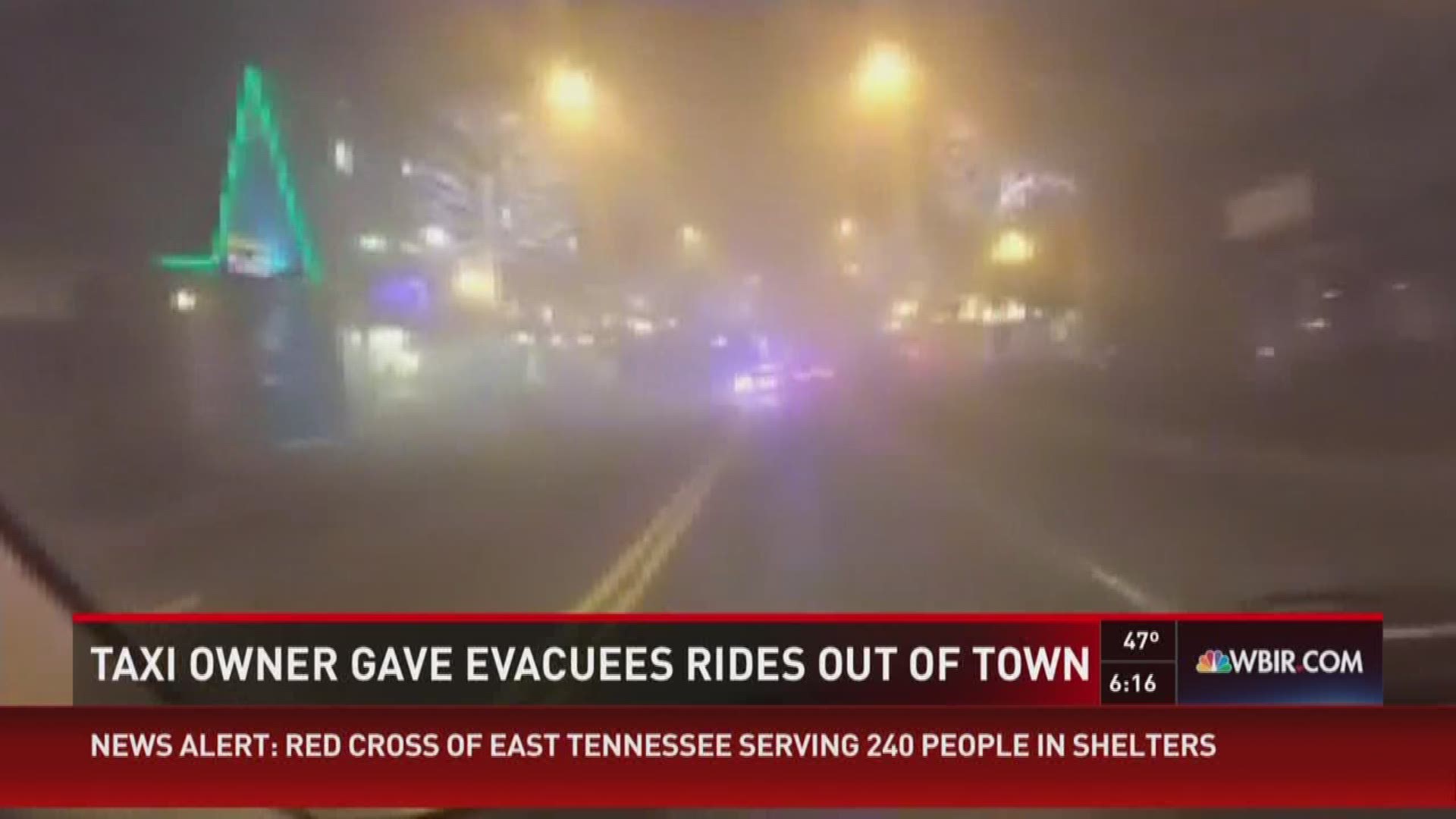 Dec. 2, 2016: As the fire spread into Gatlinburg Monday night, a local taxi service owner took to the streets giving out free rides to anyone who needed an escape route.