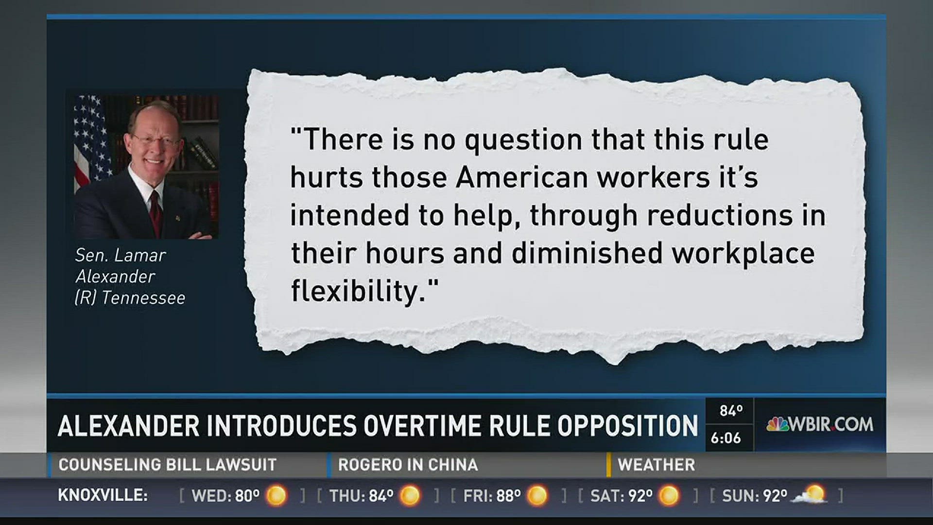 Senator Lamar Alexander proposed legislation that would block implementation of the new federal overtime rule.