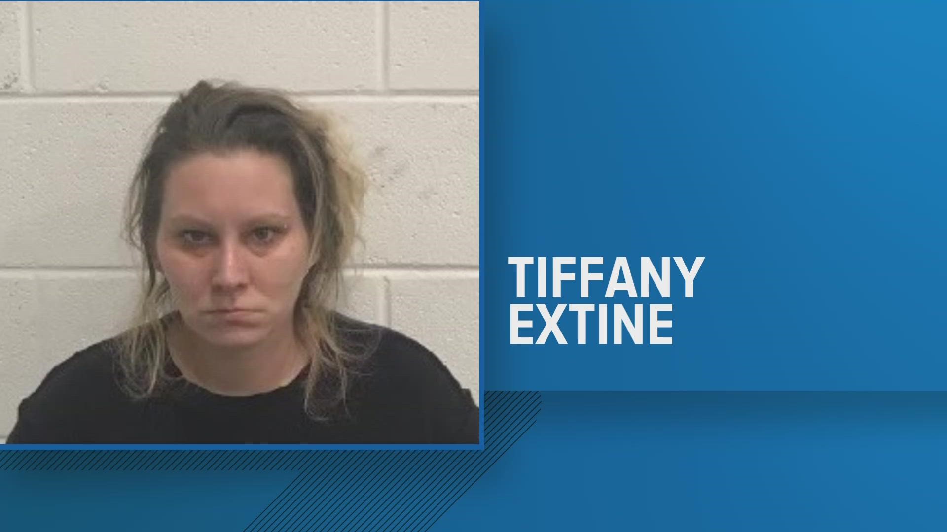 Tiffany Extine, 32, was arrested and jailed Sunday.