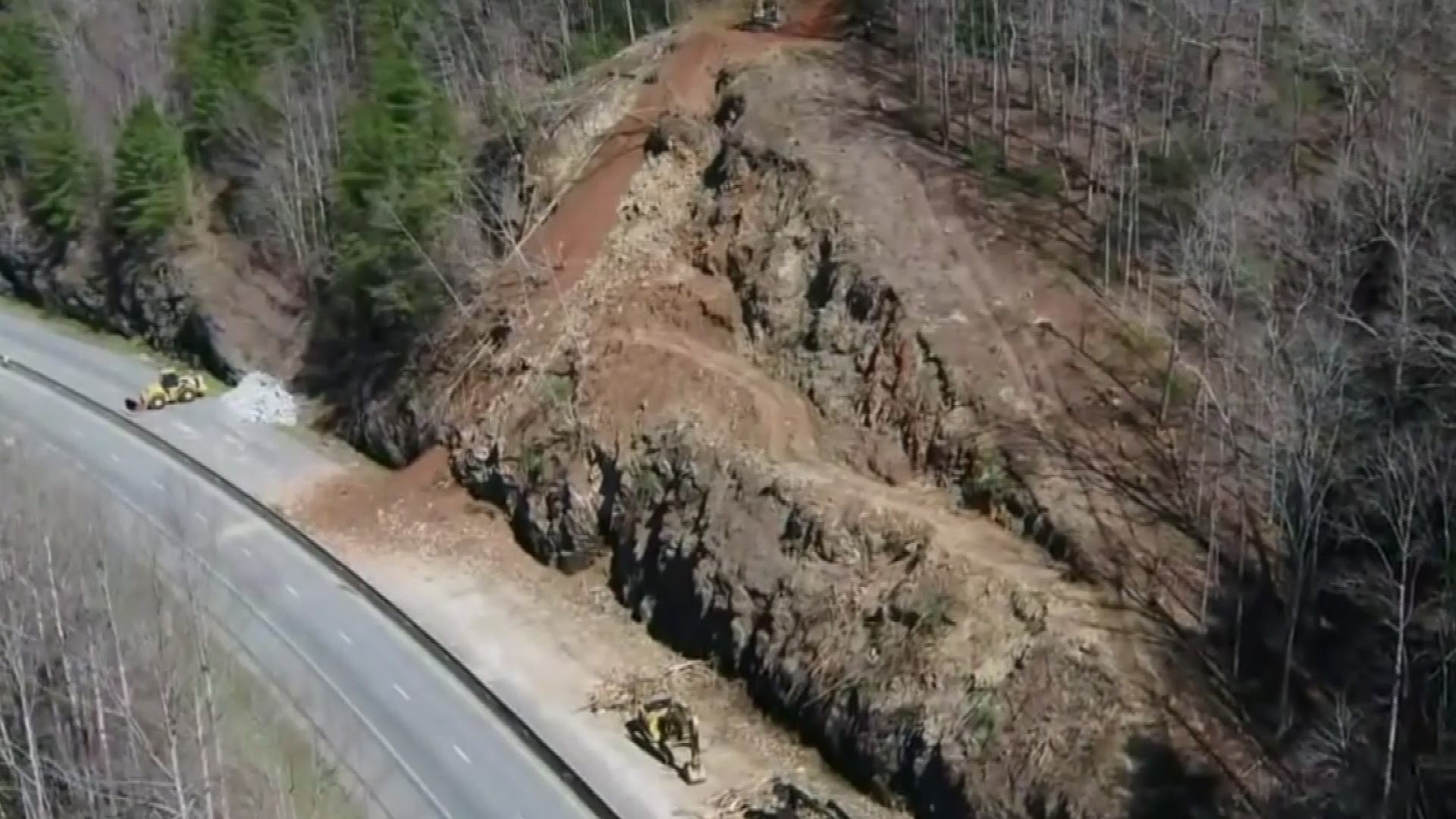 Drone video of work on a rockslide that's shut down Interstate 40 at the Tennessee/North Carolina state line. WLOS