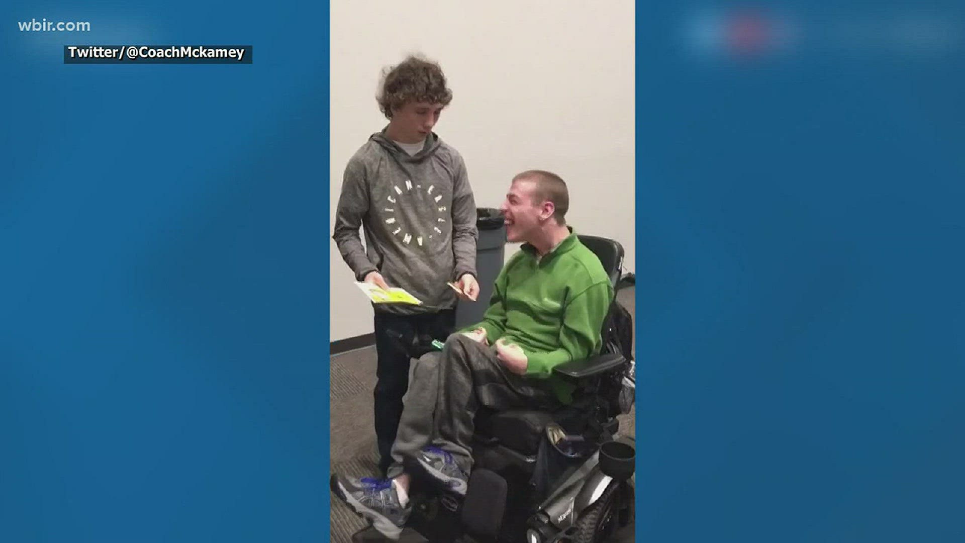 A Clinton football player surprises the coach's son with UT basketball tickets.
