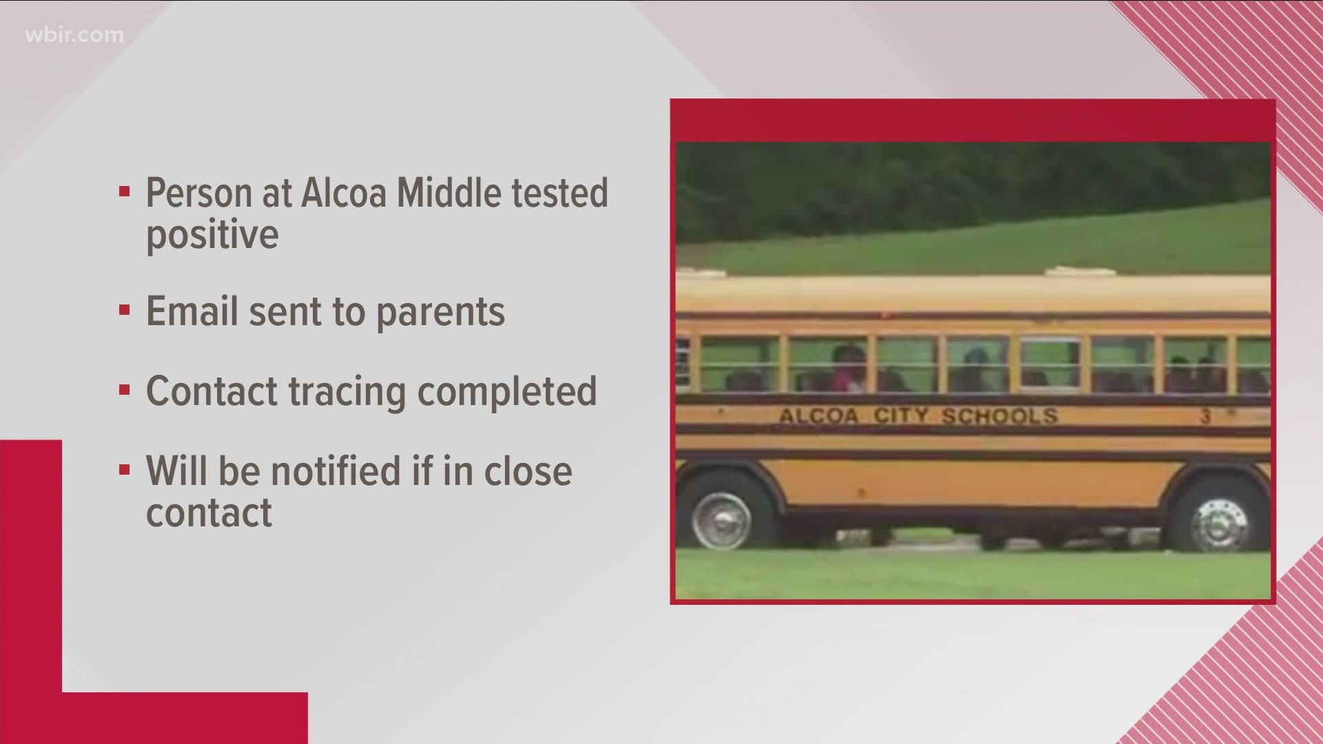 A person in Alcoa Middle School tested positive for COVID-19, according a notice sent to parents.