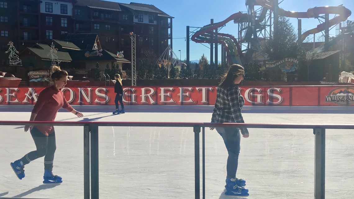 Pool turns into ice rink at Wilderness at the Smokies