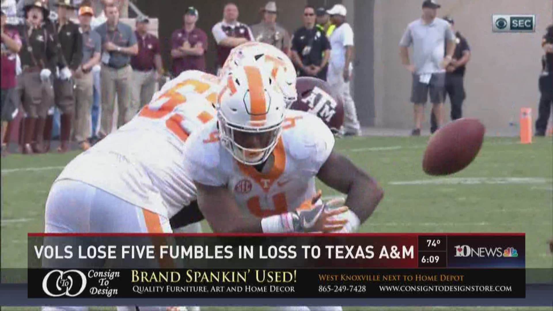 Tennessee lost five fumbles against Texas A&M and leads the nation with 21 fumbles.