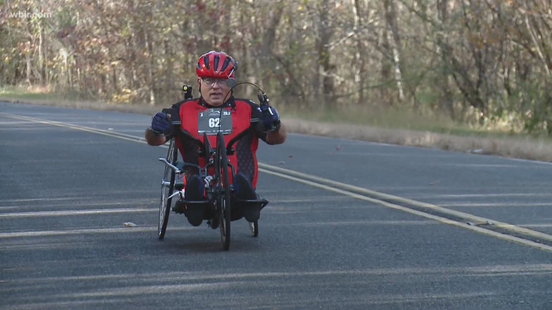 Instead of conventional bikes, the group used hand bikes to navigate the more than 26-mile journey.