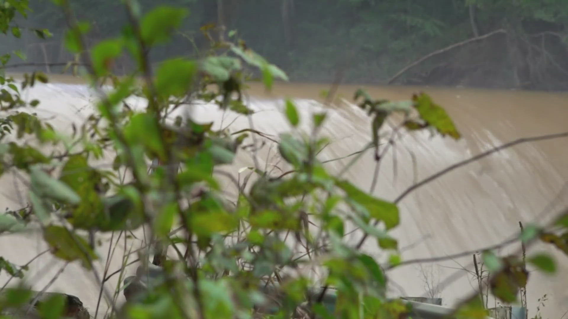 The intake structure for Greeneville's water commission was fully submerged after the Nolichucky River flooded.