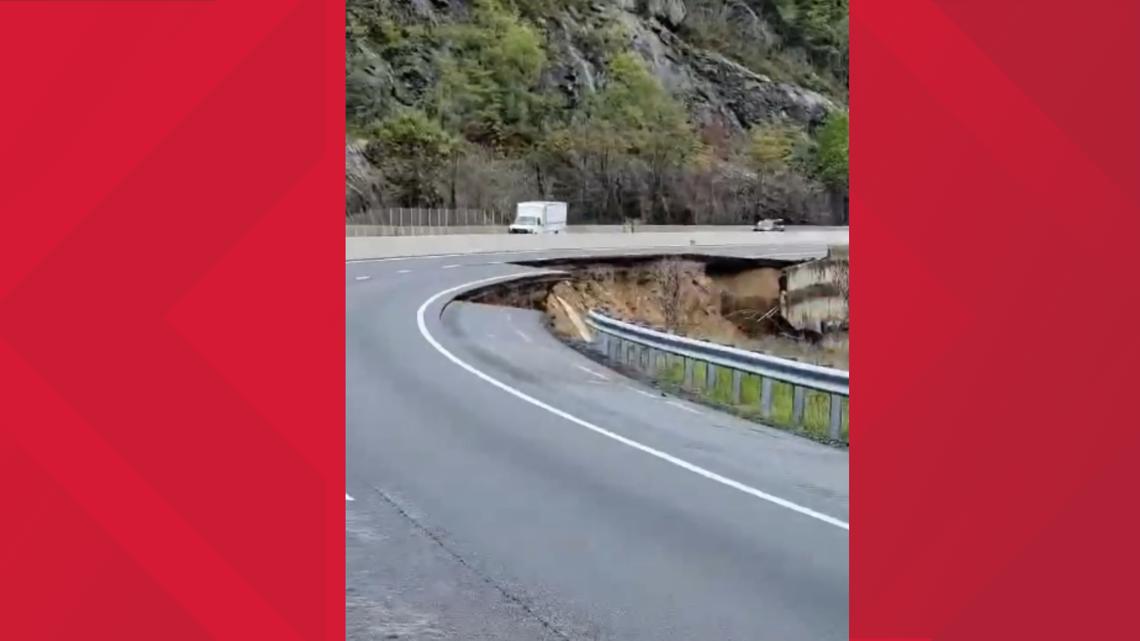 Video shows extent of damage on I40 after it was partly washed away in