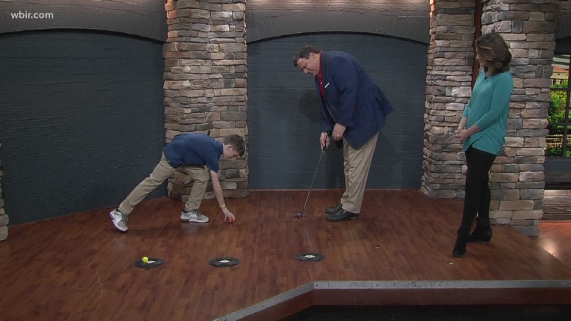 Junior Anchor Tate Shuler shares some putting tips with Russell Biven. Tate is incredibly talented at golf. Jan. 22, 2019-4pm