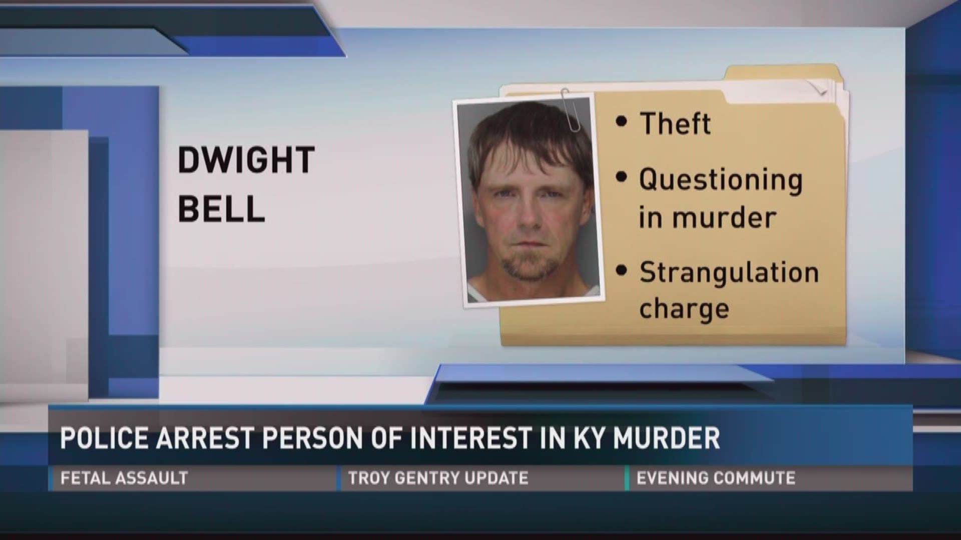 Dwight Bell was arrested in Dandridge. He's wanted for questioning in the murder of a woman at a Somerset church.