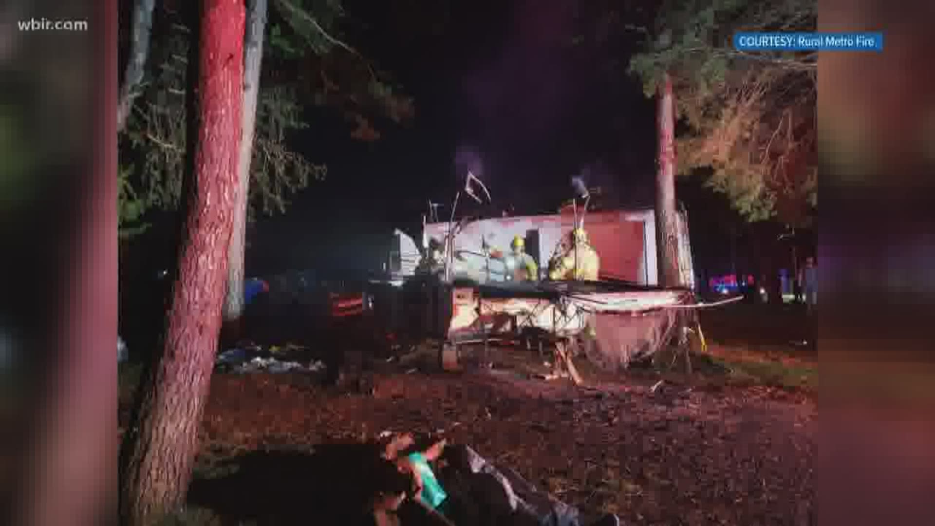 The fire started in a camper off of East Raccoon Valley Drive just before 1 a.m. Sunday. Officials said the owner wasn't home at the time.