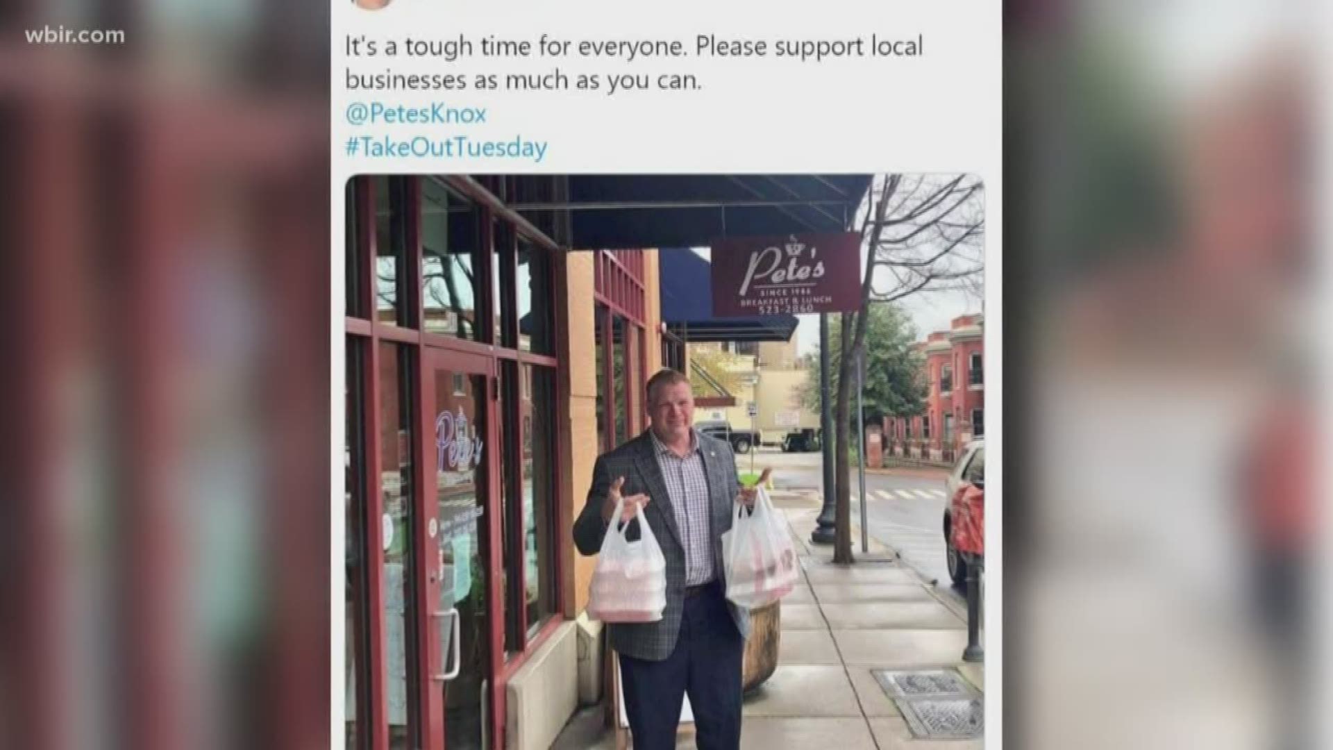 The mayor is encouraging people to dine local every Tuesday and Thursday and use #TakeOutTuesday or #TakeOutThursday to show your support on social media.