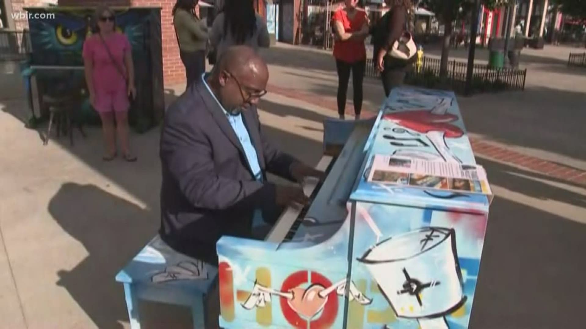 Brian Clay presented the first three decorated pianos, and attendees had the opportunity to meet the artists and play and listen to piano music.