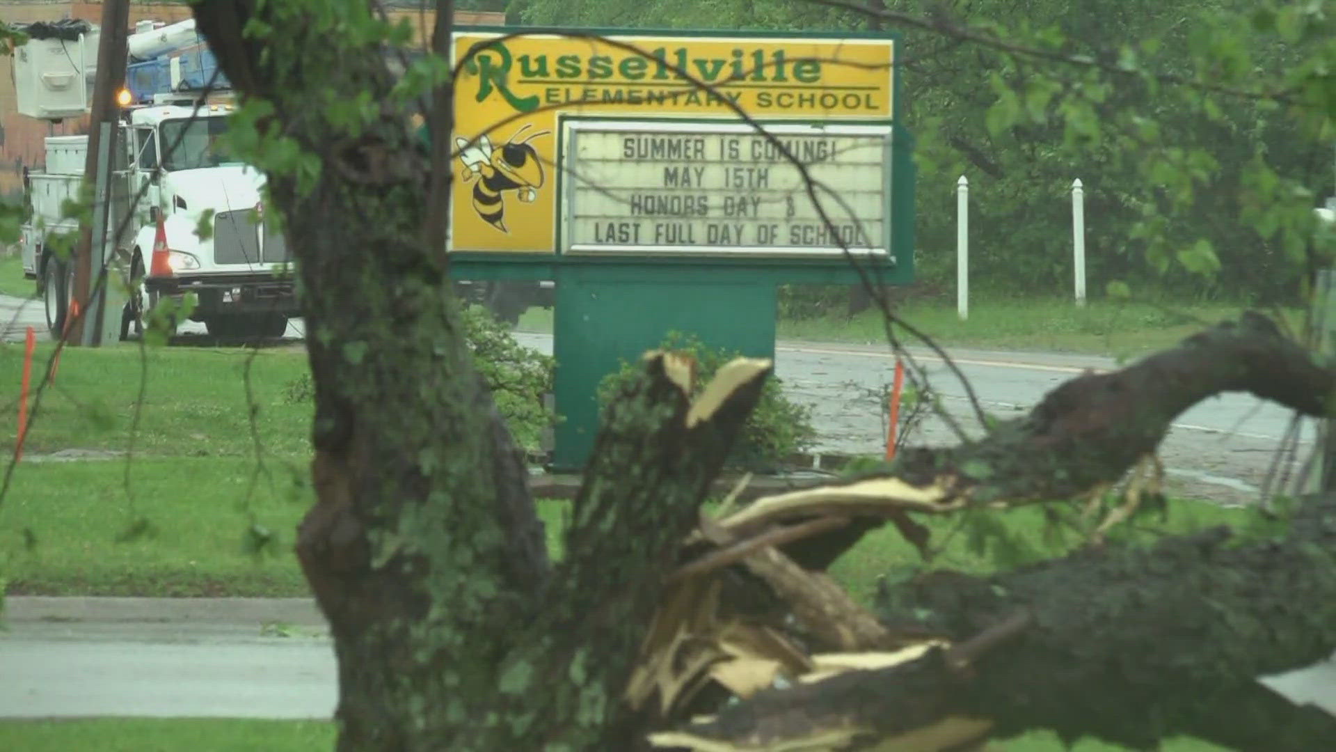 The storms damaged Russellville Elementary School in Hamblen County.
