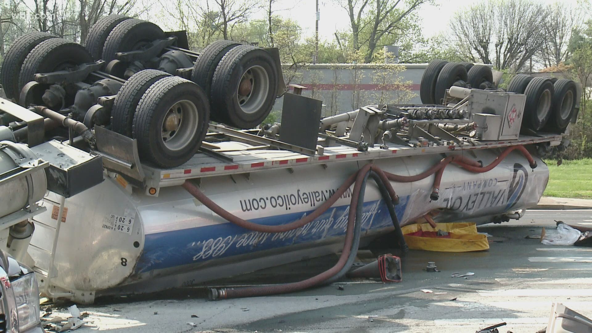 Two people were injured when a diesel tanker truck overturned in West Knoxville.