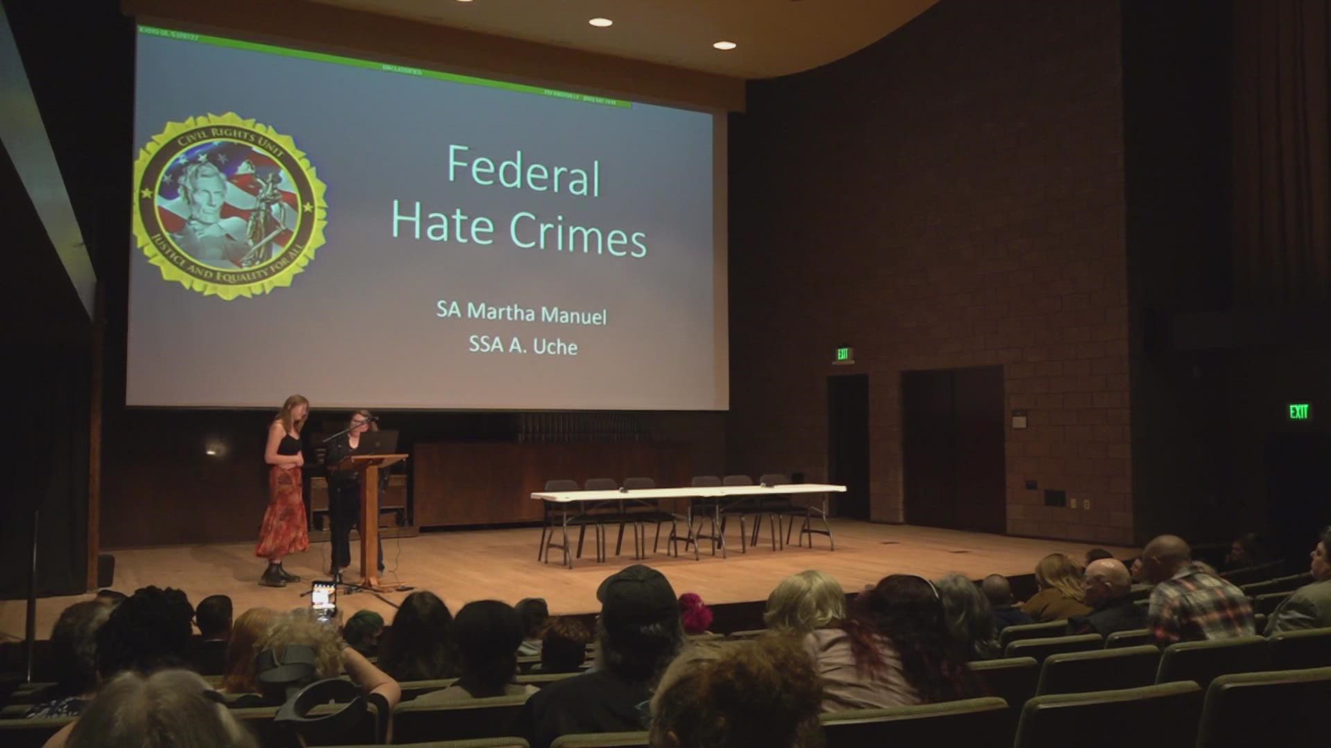 FBI agents joined Appalachian Outreach and the Maryville College Pride Club for a town hall meeting, where agents discussed the definition of hate crimes.