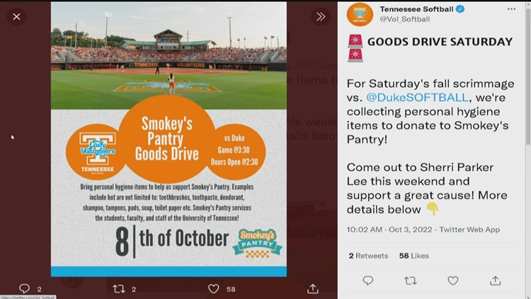 Lady Vols softball to collect goods for Smokey's Pantry during scrimmage