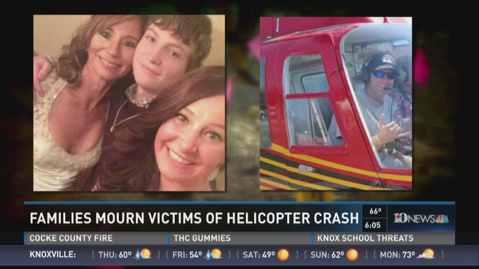 April 6, 2016 at 6p.m. 10News reporter Michael Crowe talked to people who knew the victims killed in a tragic helicopter crash in Pigeon Forge.