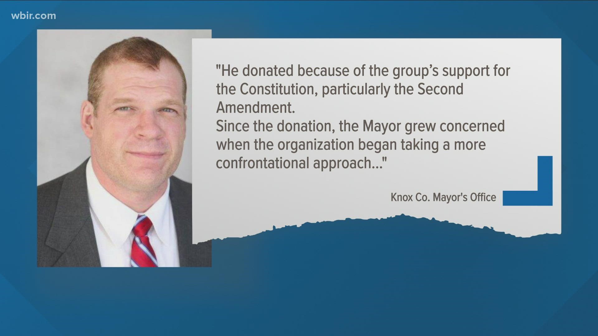 A spokesperson for the mayor said he "was never a member of the organization," but did donate $50 to the group once because of its Second Amendment views.