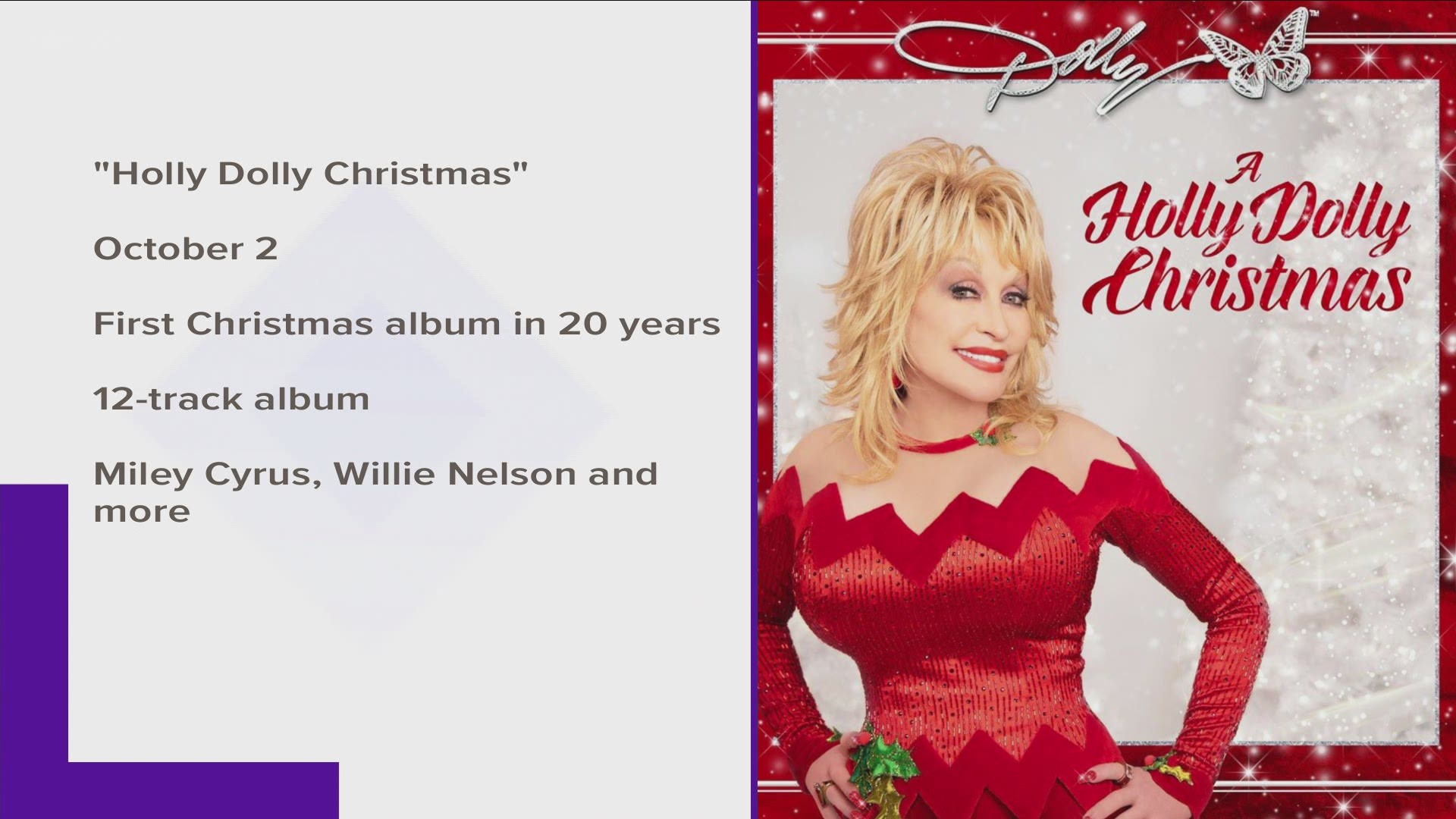 The Sevier County native is releasing her first Christmas album in 20 years called "Holly Dolly Christmas" on October 2.