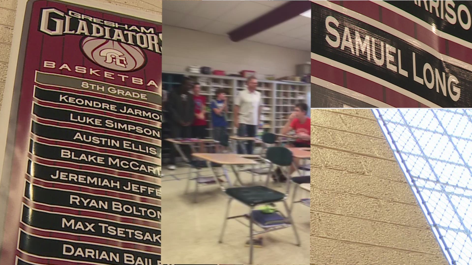 Samuel Long, a Gresham Middle School student with autism, found out he made the basketball team as a player when coach Joel Sampsel and the Gladiators came to Sammy's classroom to present him with his jersey.