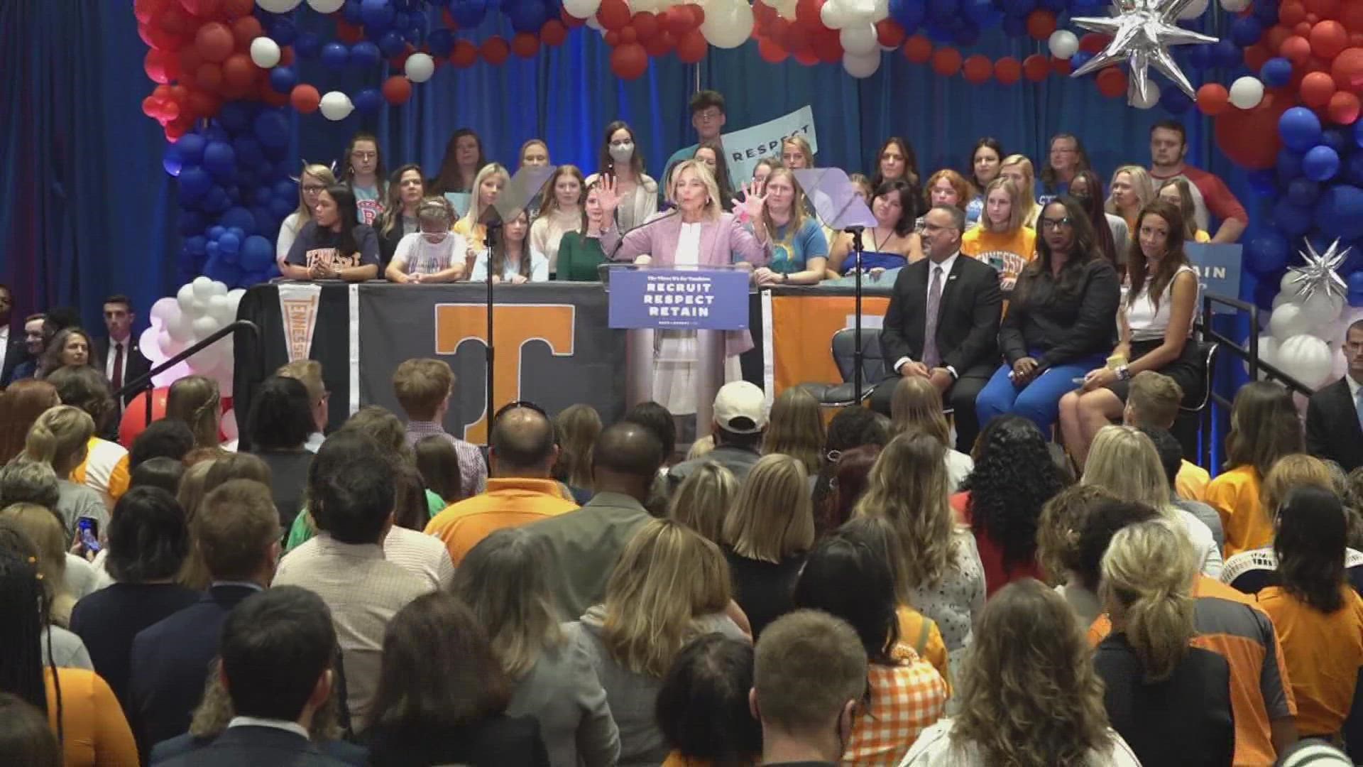 The first lady met with teachers participating in Tennessee's Grow Your Own Initiative at Sarah Moore Greene Elementary School.