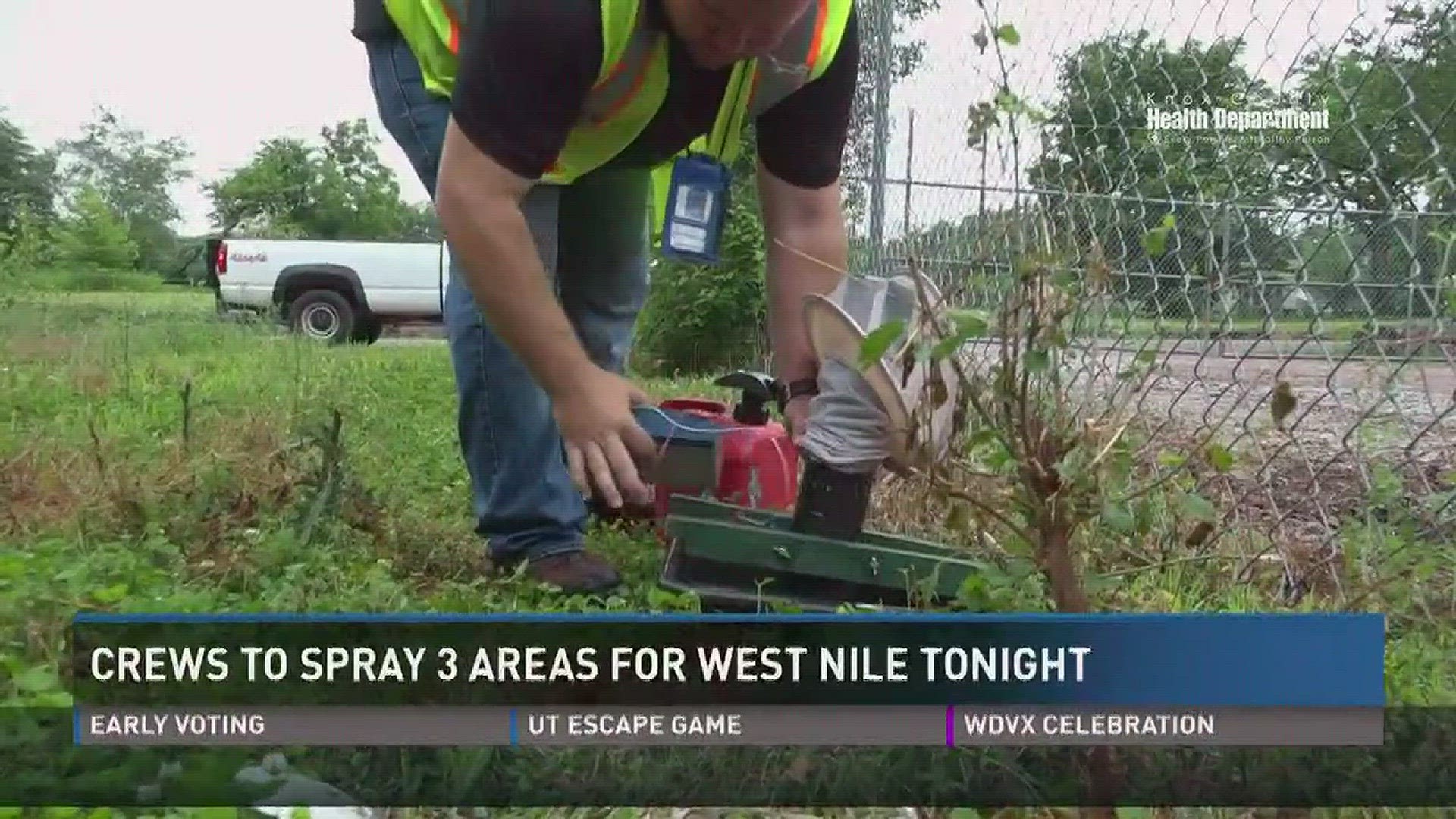 Aug. 24, 2017: Knox County Health Department crews will spray three neighborhoods in West Knox County for mosquitoes carrying the West Nile Virus.