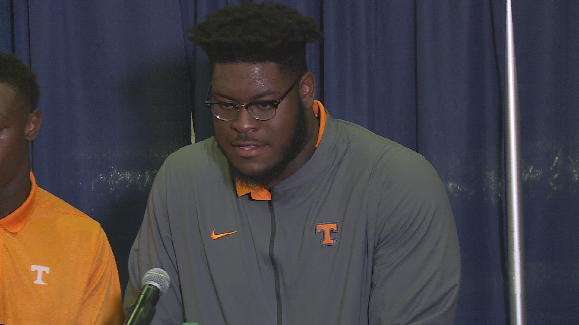 Vols junior offensive lineman Trey Smith talks to the media after Tennessee's 34-3 loss at Florida.