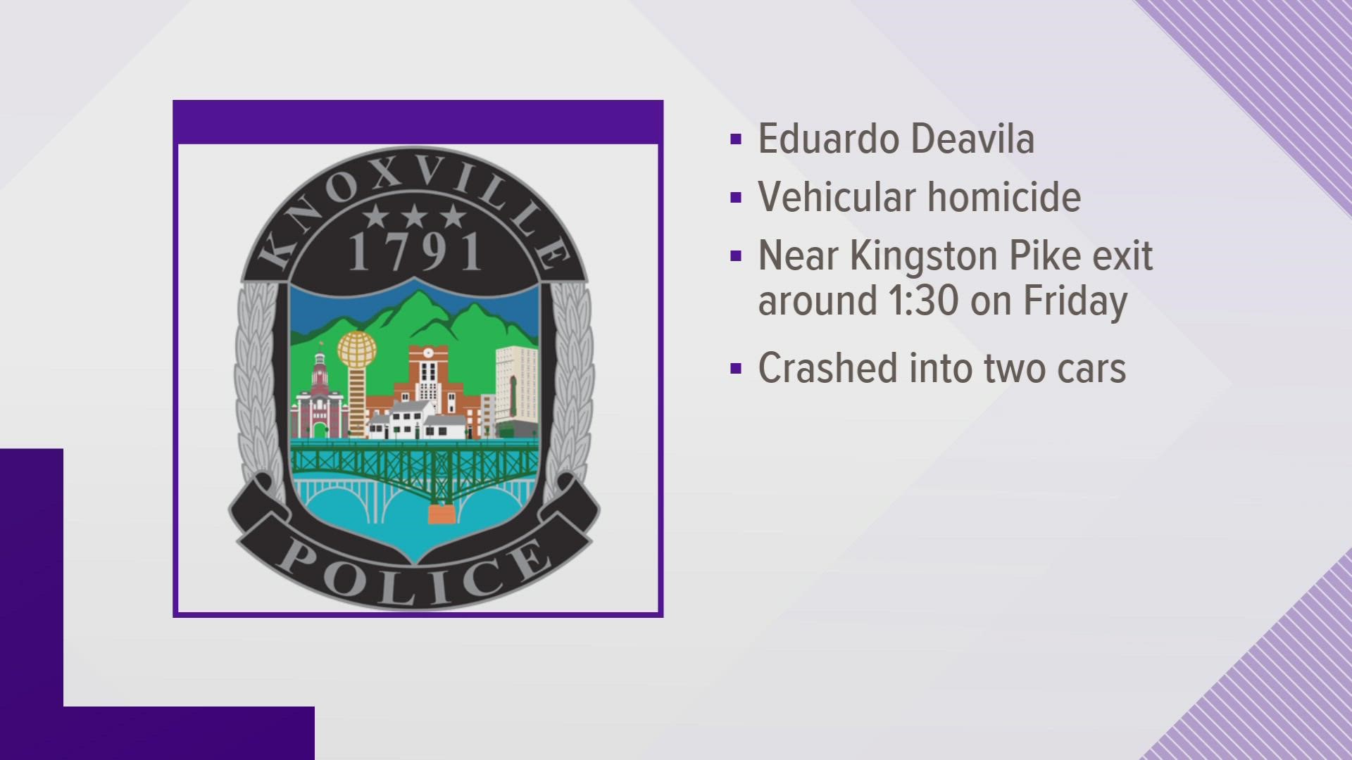 Eduardo Deavila drove the wrong way on Pellissippi Parkway early Friday morning and collided with another car, according to the Knoxville Police Department.