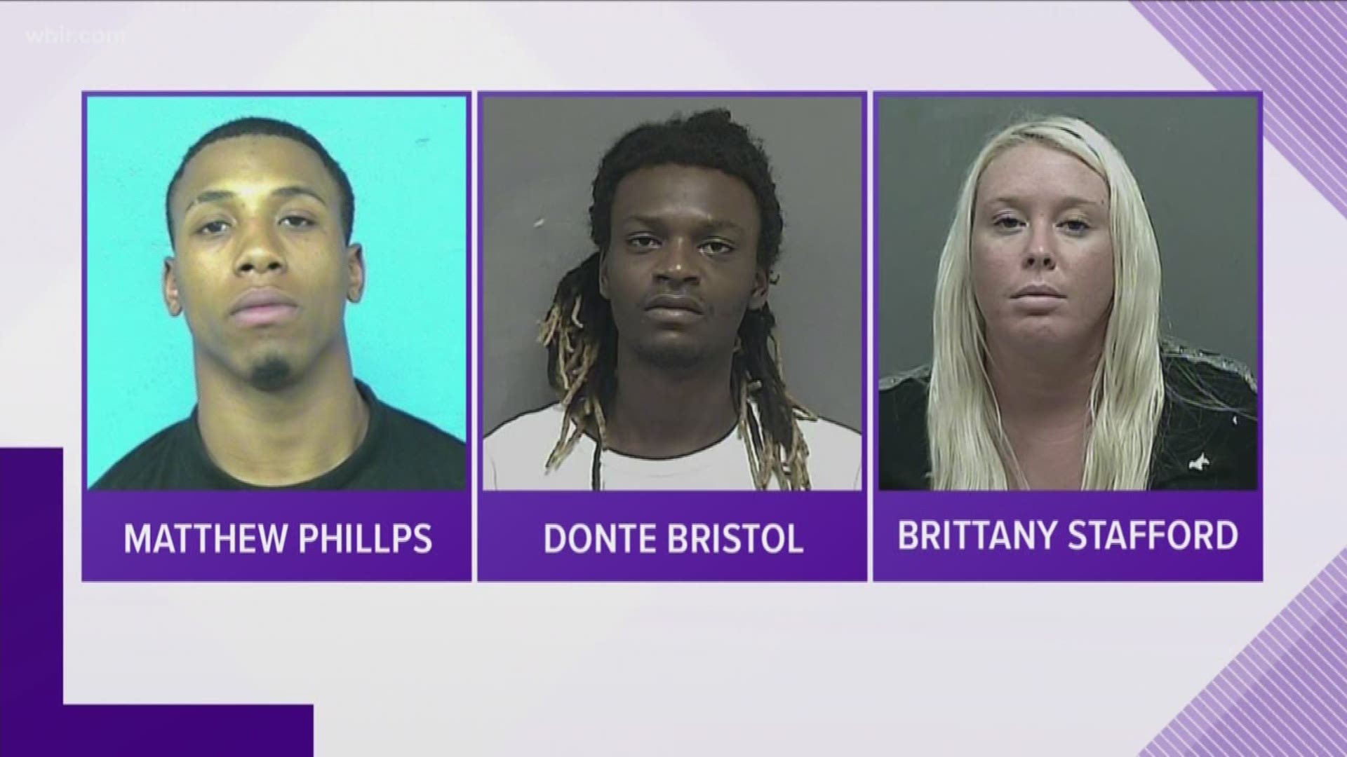 Officers have arrested Donte Bristol and Brittany Stafford in connection to last night's shooting at Meadowview Conference Resort and Convention Center. Matthew Phillips is still on the run.