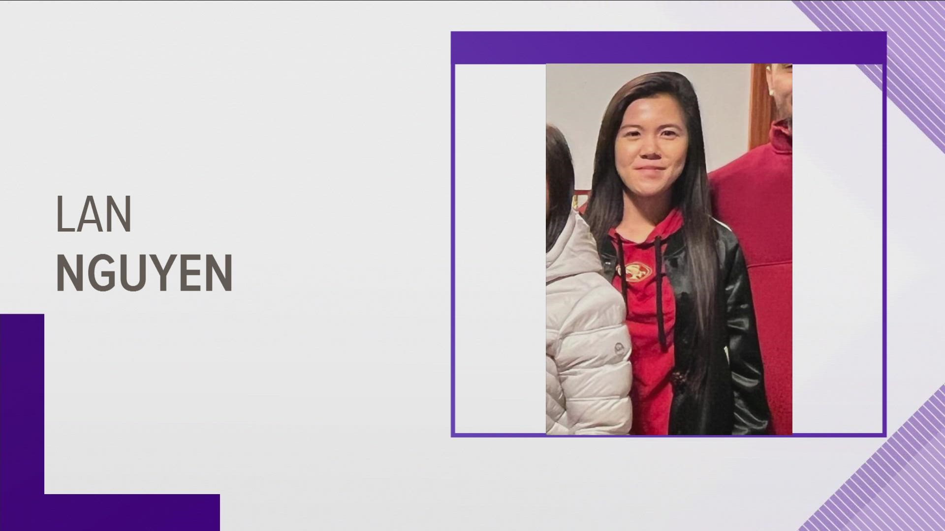 KPD said Lan Nguyen, 29, was reported missing on Monday, Dec. 13, and was last seen at her apartment complex, Aventine Northshore, on Monday afternoon.