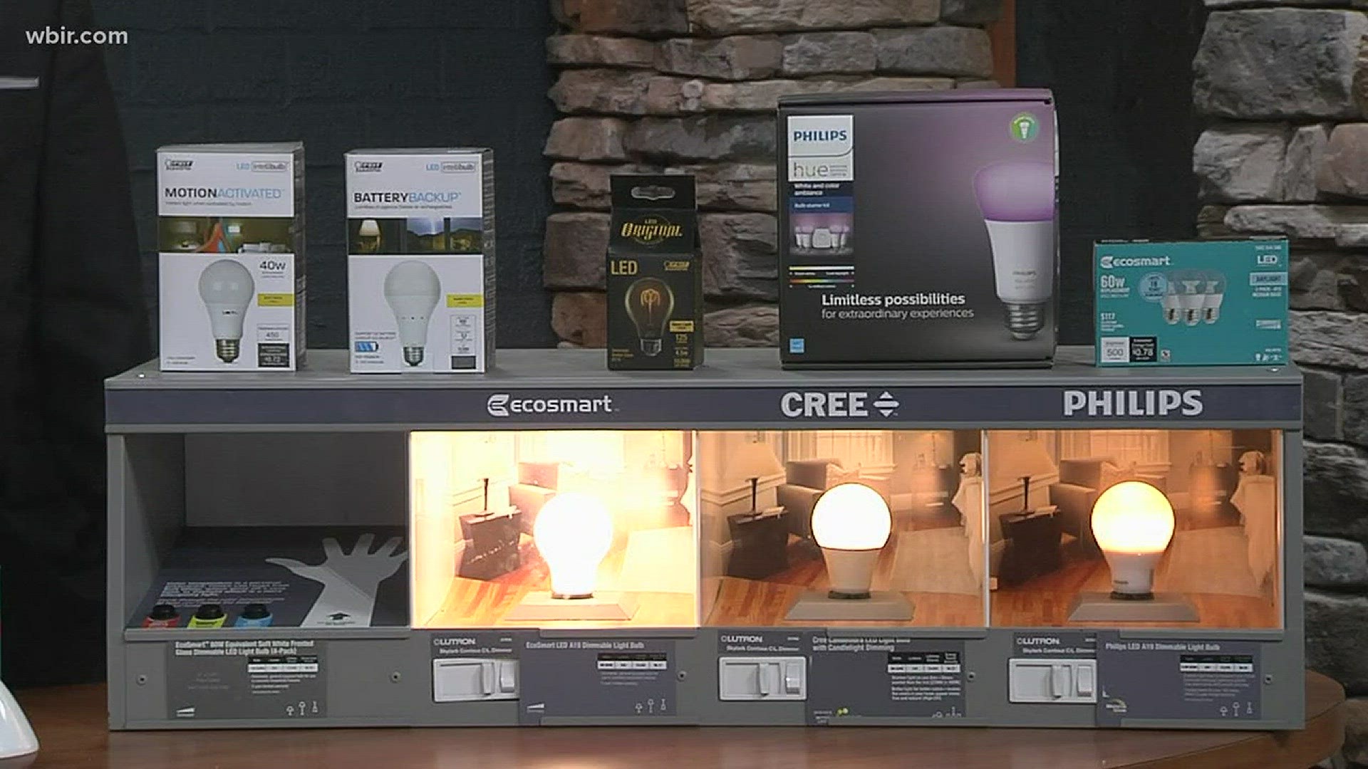 LED and different style light bulbs available at Home Depot